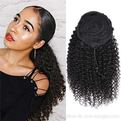 Wholesale Ponytail Human Hair Extensions With Clip In Drawstring Ponytail Straight Remy Brazilian Pony Tail For Black  Women